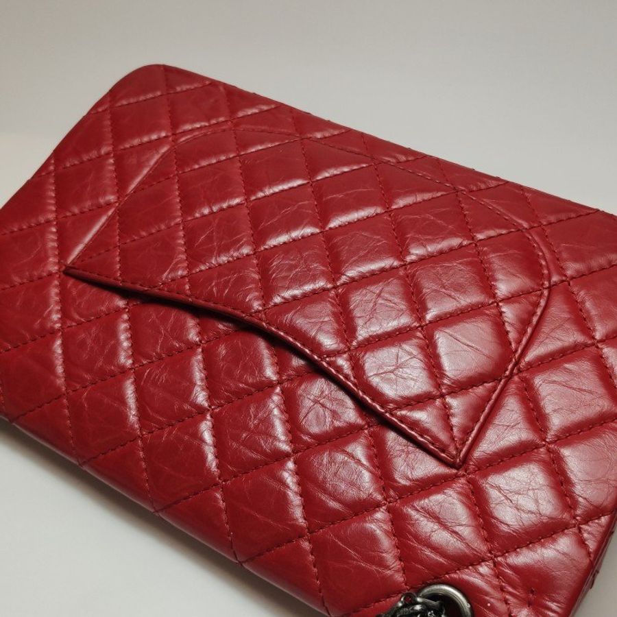 Chanel 2.55 Flag Bag 季節限定款大牛皮菱格絎縫長方形旋扣單肩包-19