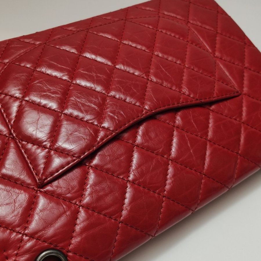 Chanel 2.55 Flag Bag 季節限定款大牛皮菱格絎縫長方形旋扣單肩包-29