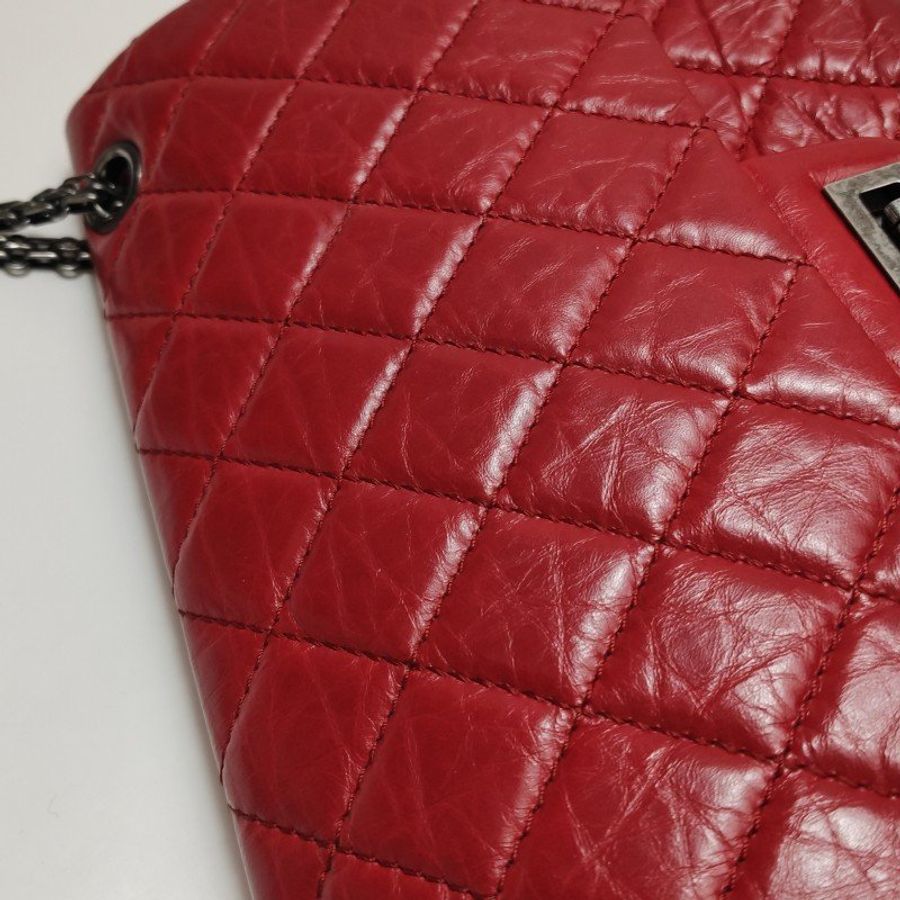 Chanel 2.55 Flag Bag 季節限定款大牛皮菱格絎縫長方形旋扣單肩包-30