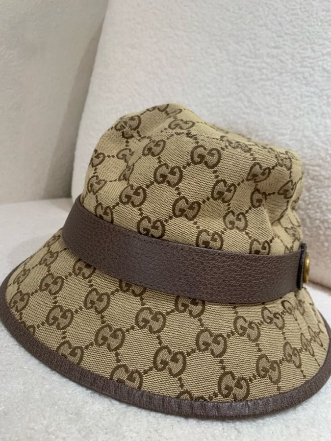Gucci • 經典老花拼皮金釦漁夫帽-2