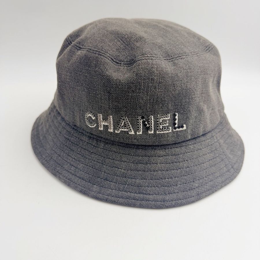 Chanel • 22p經典字母釘珠黑色牛仔漁夫帽-2