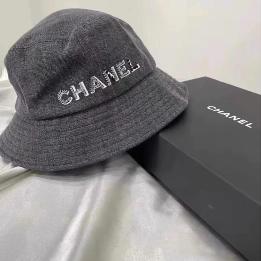Chanel • 22p經典字母釘珠黑色牛仔漁夫帽-6