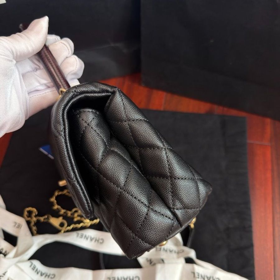 閒置新 香奈兒/Chanel Coco Handle 小號 黑金荔枝皮-3
