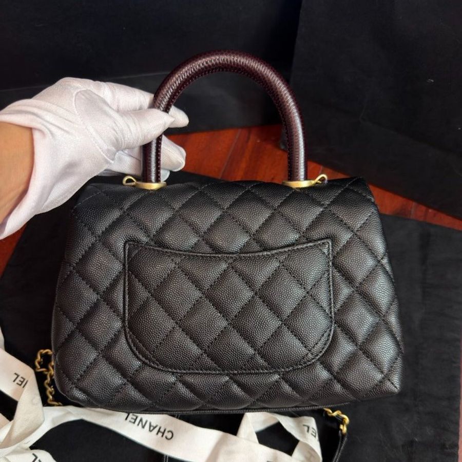 閒置新 香奈兒/Chanel Coco Handle 小號 黑金荔枝皮-6