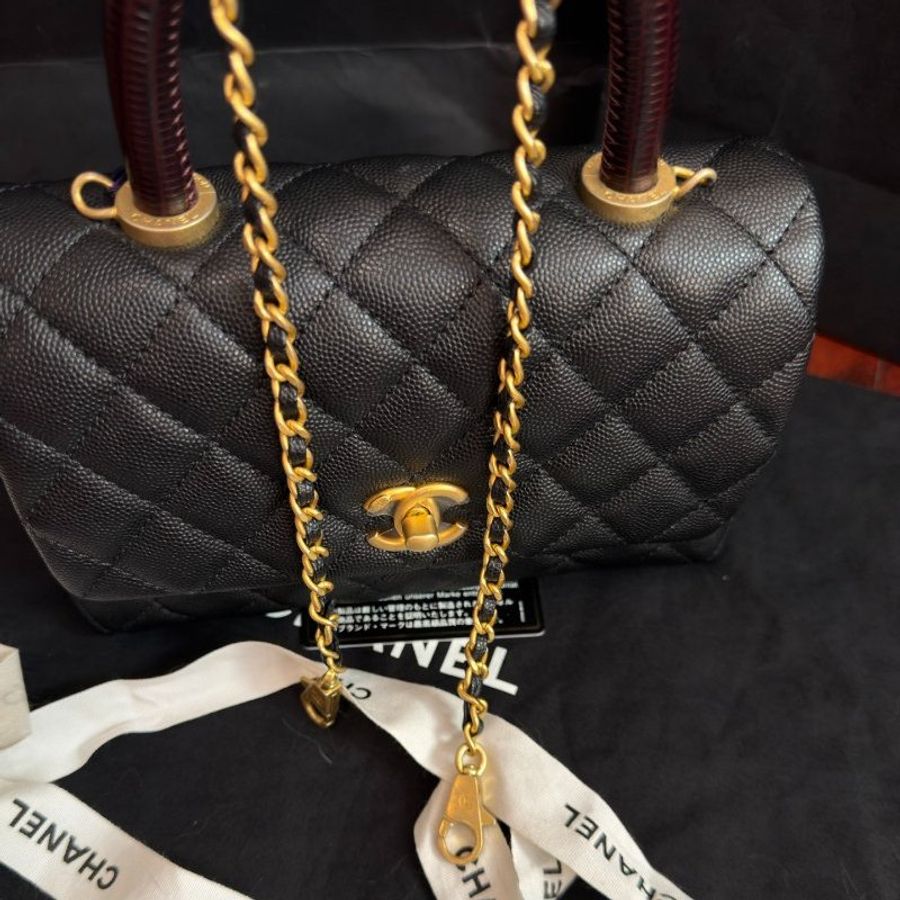閒置新 香奈兒/Chanel Coco Handle 小號 黑金荔枝皮-8