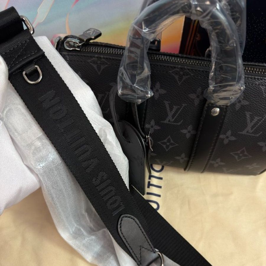 近新品 路易威登/Louis Vuitton Keepall25 黑武士老花手提斜背包-7
