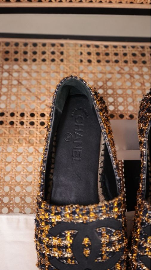 Chanel 18年黑金cc粗花呢编织渔夫鞋-12