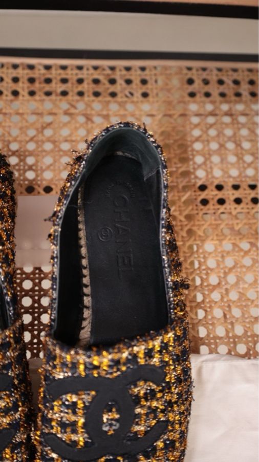 Chanel 18年黑金cc粗花呢编织渔夫鞋-13