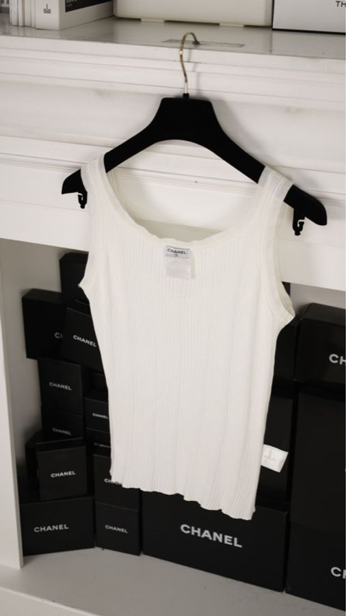 Chanel 07年白色针织无袖背心上衣-5