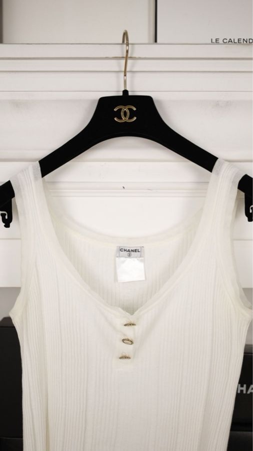 Chanel 07年白色针织无袖背心上衣-14