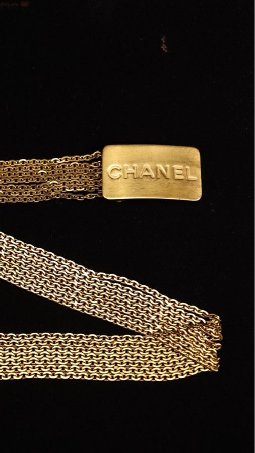 Chanel 96年素金古巴链拉丝金色方牌腰链-23
