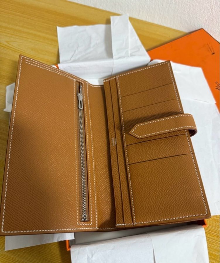 9.9新 Hermès Bearn H 經典長夾 Epsom 棕色 銀釦 簡約耐看-2