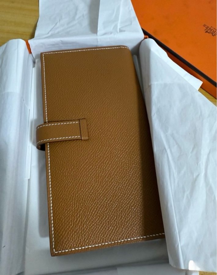 9.9新 Hermès Bearn H 經典長夾 Epsom 棕色 銀釦 簡約耐看-4