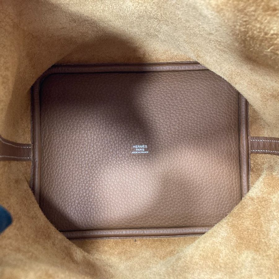 HERMES 愛馬仕 PICOTIN MM 菜籃子包 皮革 金棕色 銀釦-9