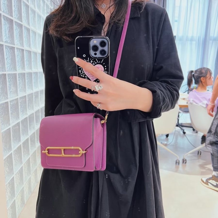 hermes 愛馬仕 roulis mini 海葵紫 豬鼻子 斜背包 肩背包 側背包-5
