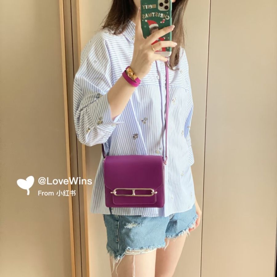 hermes 愛馬仕 roulis mini 海葵紫 豬鼻子 斜背包 肩背包 側背包-26