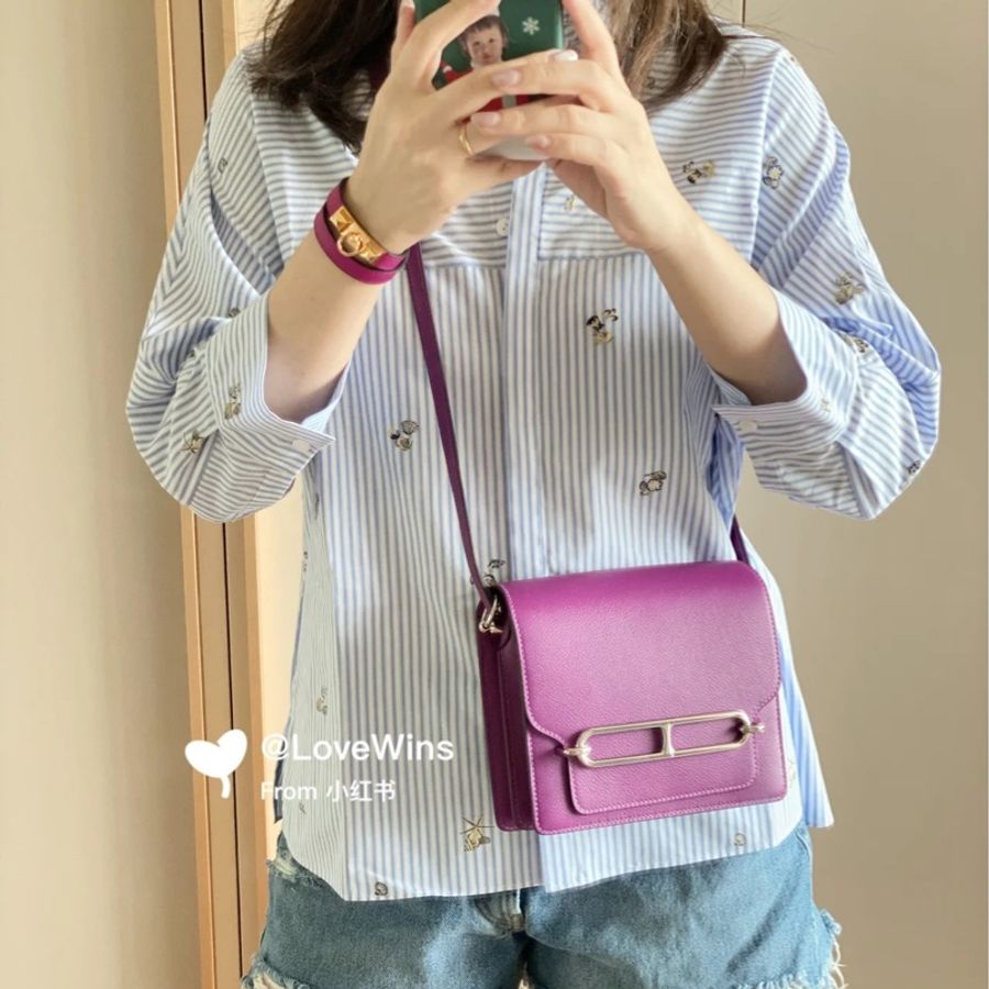 hermes 愛馬仕 roulis mini 海葵紫 豬鼻子 斜背包 肩背包 側背包-27