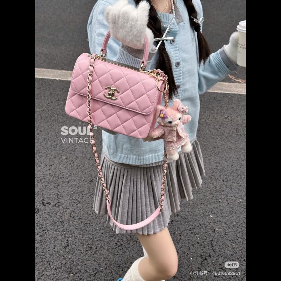 Chanel香奈兒TrendyCC手提鏈條包
晶片款 小號 櫻花粉金扣 羊皮-0