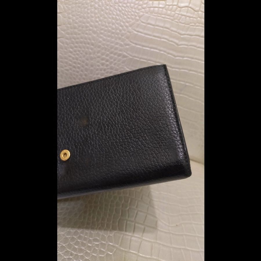 LV 黑皮金屬字花下蓋長夾-19