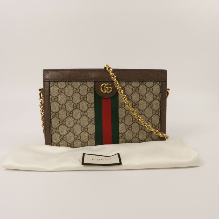GUCCI 塗層帆布Ophidia GG鏈帶肩背袋-9