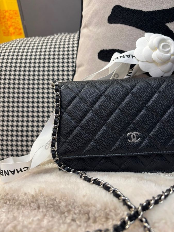 Chanel wallet on chain 黑色荔枝牛皮銀扣WOC-2
