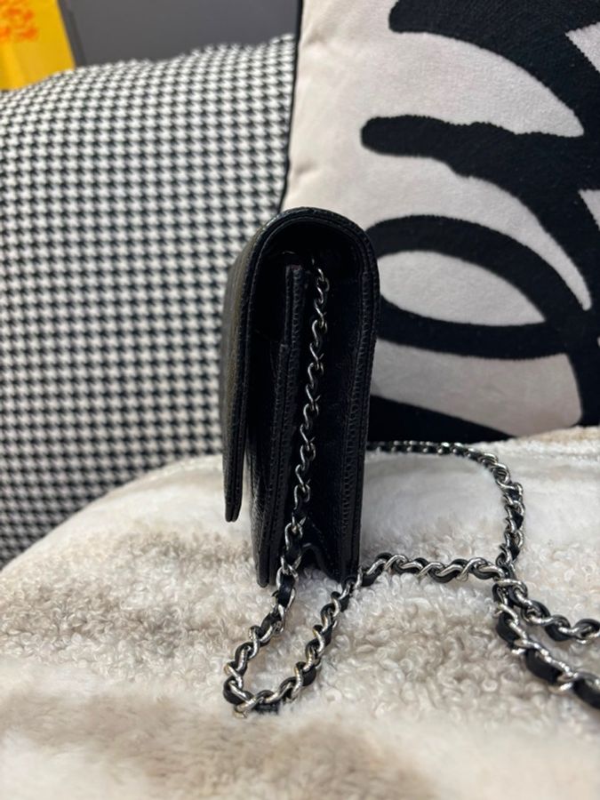 Chanel wallet on chain 黑色荔枝牛皮銀扣WOC-5