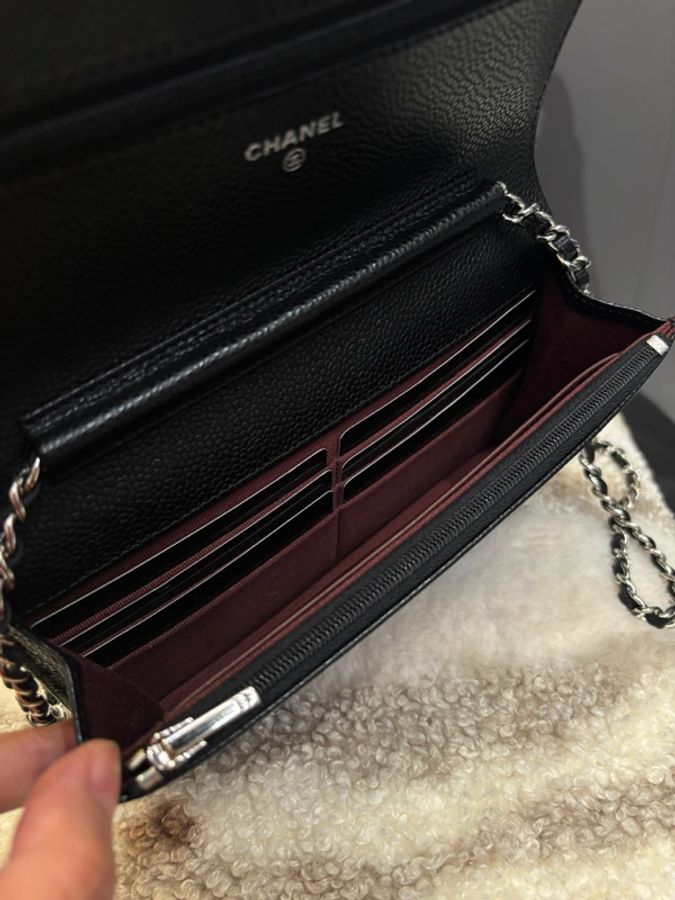 Chanel wallet on chain 黑色荔枝牛皮銀扣WOC-8