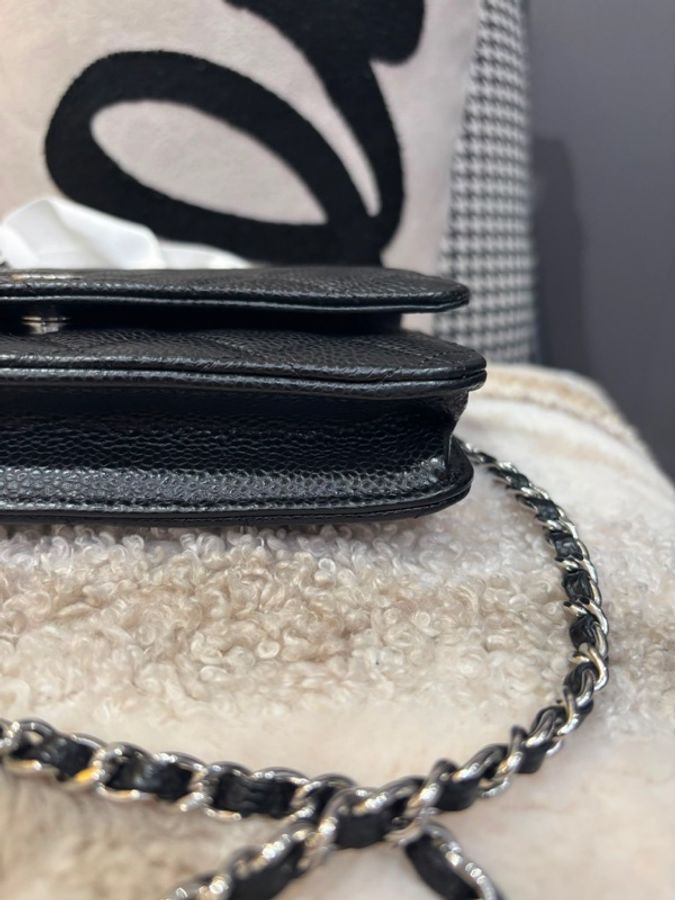 Chanel wallet on chain 黑色荔枝牛皮銀扣WOC-10