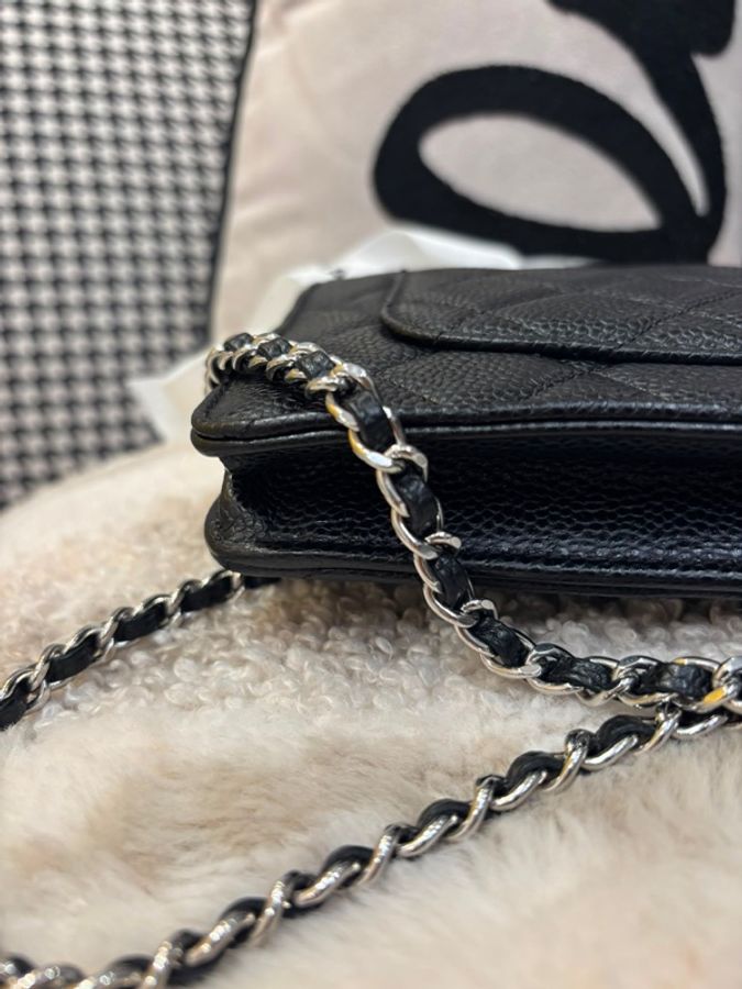 Chanel wallet on chain 黑色荔枝牛皮銀扣WOC-11