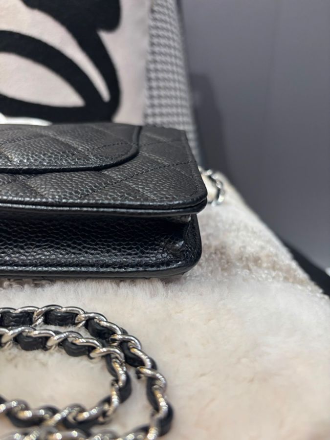 Chanel wallet on chain 黑色荔枝牛皮銀扣WOC-12