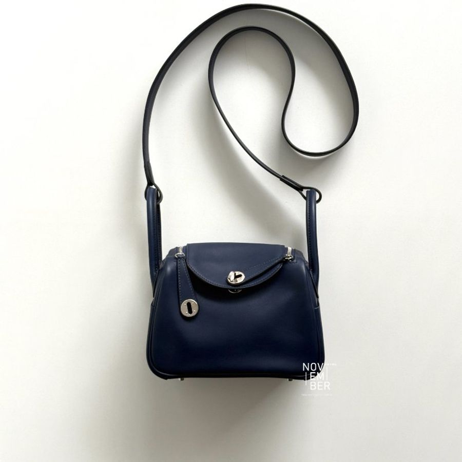 98新💙 Hermès 愛馬仕 Mini Lindy 海軍藍銀釦一代-1