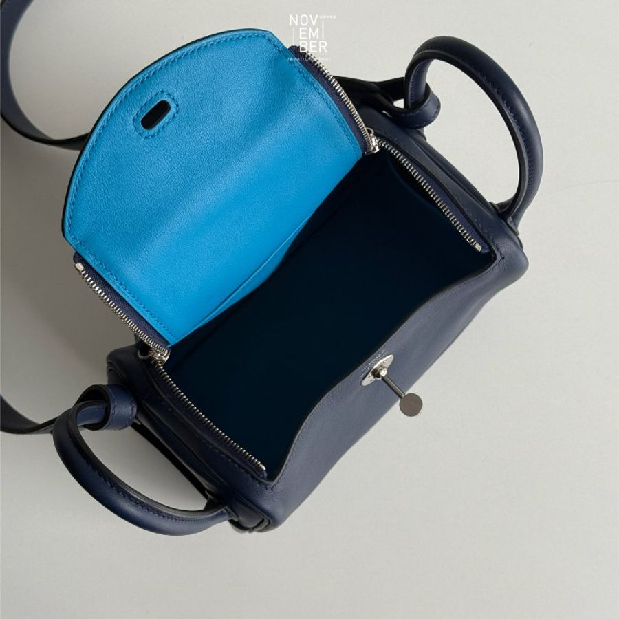 98新💙 Hermès 愛馬仕 Mini Lindy 海軍藍銀釦一代-5