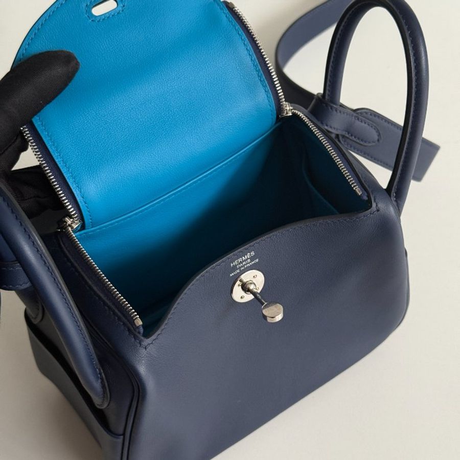 98新💙 Hermès 愛馬仕 Mini Lindy 海軍藍銀釦一代-12