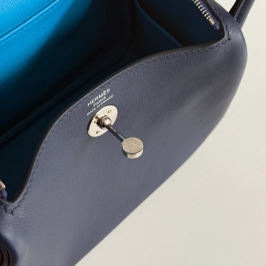 98新💙 Hermès 愛馬仕 Mini Lindy 海軍藍銀釦一代-13
