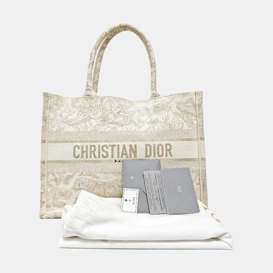 DIOR Book Tote 中號 白色帆布刺繡提花手提包-6