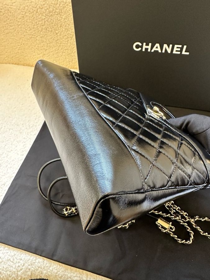 Chanel香奈兒 31bag 黑色菱格紋油蠟皮 25年晶片款 淡金扣 菱格紋 羊皮材質 金鏈 鏈條單肩斜挎手提包 迷你 女款 黑色-2