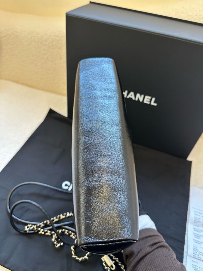 Chanel香奈兒 31bag 黑色菱格紋油蠟皮 25年晶片款 淡金扣 菱格紋 羊皮材質 金鏈 鏈條單肩斜挎手提包 迷你 女款 黑色-4
