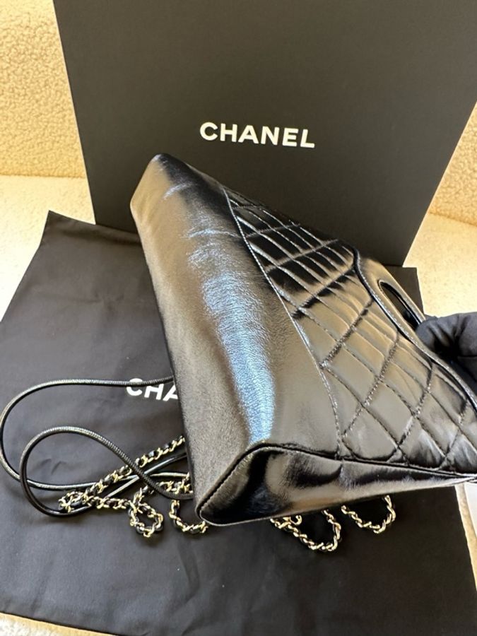 Chanel香奈兒 31bag 黑色菱格紋油蠟皮 25年晶片款 淡金扣 菱格紋 羊皮材質 金鏈 鏈條單肩斜挎手提包 迷你 女款 黑色-15