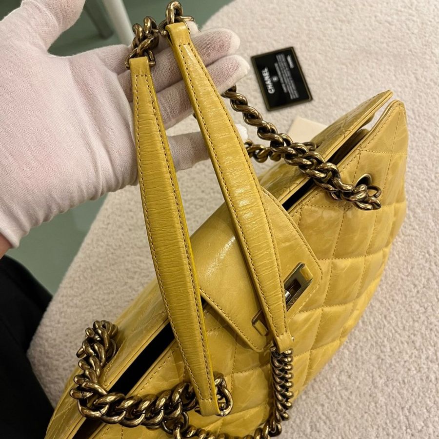 Chanel 孟買系列托特包 油蠟牛皮 黃色銀扣-7