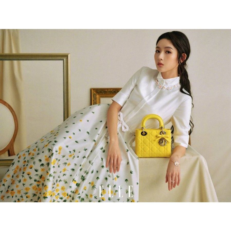 DIOR 迪奧 Lady Dior 5格 黛妃包 中型 黃色金釦 羊皮籐格紋 手提/肩背包|Medium Bag|KÉSH 凱仕精品-1