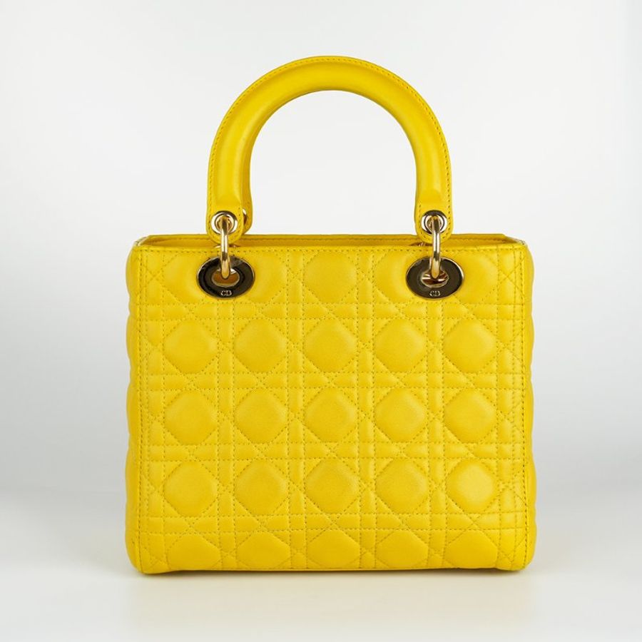 DIOR 迪奧 Lady Dior 5格 黛妃包 中型 黃色金釦 羊皮籐格紋 手提/肩背包|Medium Bag|KÉSH 凱仕精品-4