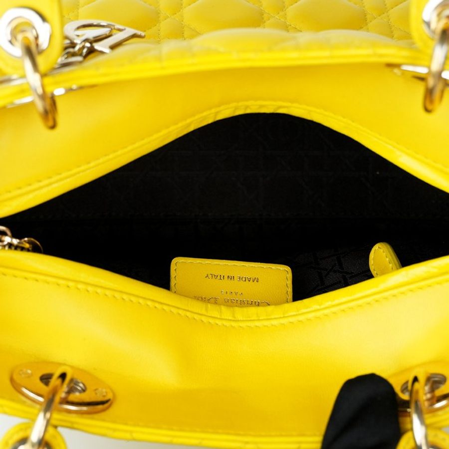 DIOR 迪奧 Lady Dior 5格 黛妃包 中型 黃色金釦 羊皮籐格紋 手提/肩背包|Medium Bag|KÉSH 凱仕精品-9