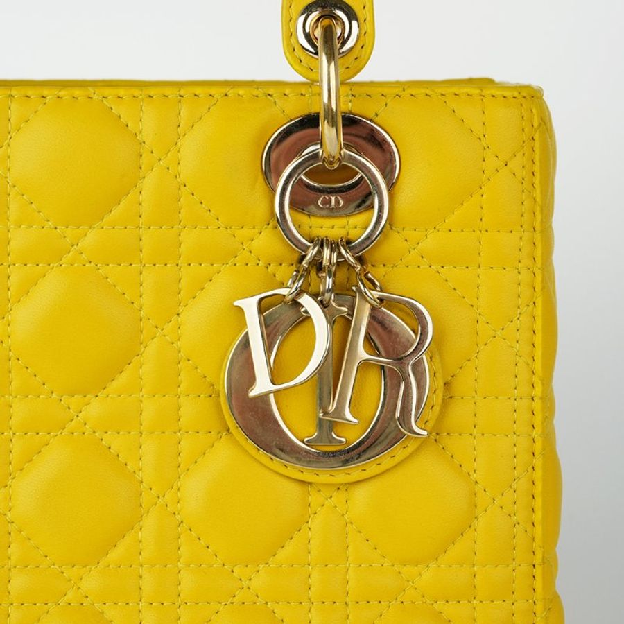 DIOR 迪奧 Lady Dior 5格 黛妃包 中型 黃色金釦 羊皮籐格紋 手提/肩背包|Medium Bag|KÉSH 凱仕精品-13