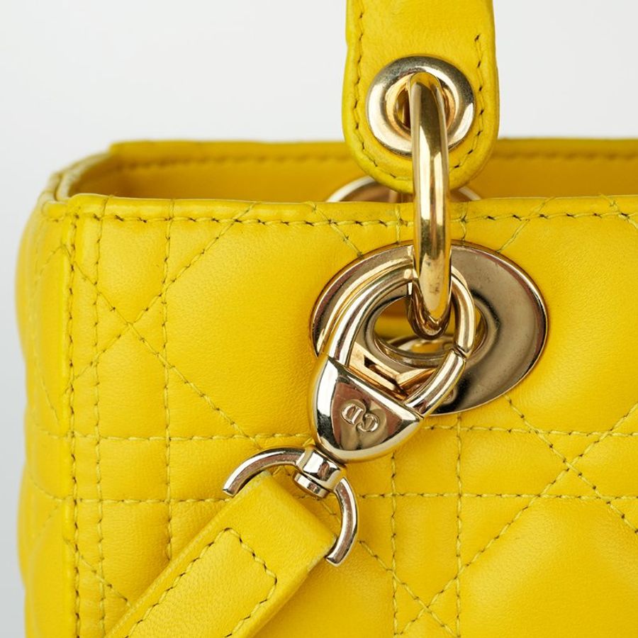 DIOR 迪奧 Lady Dior 5格 黛妃包 中型 黃色金釦 羊皮籐格紋 手提/肩背包|Medium Bag|KÉSH 凱仕精品-14