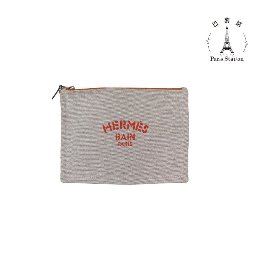 【巴黎站二手名牌專賣店】*現貨*HERMES 愛馬仕 真品*Yachting 橘字 帆布扁平收納包 化妝包-0
