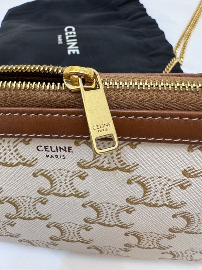 CELINE 白荖花凱旋門貝殼包化妝包鏈條包-3