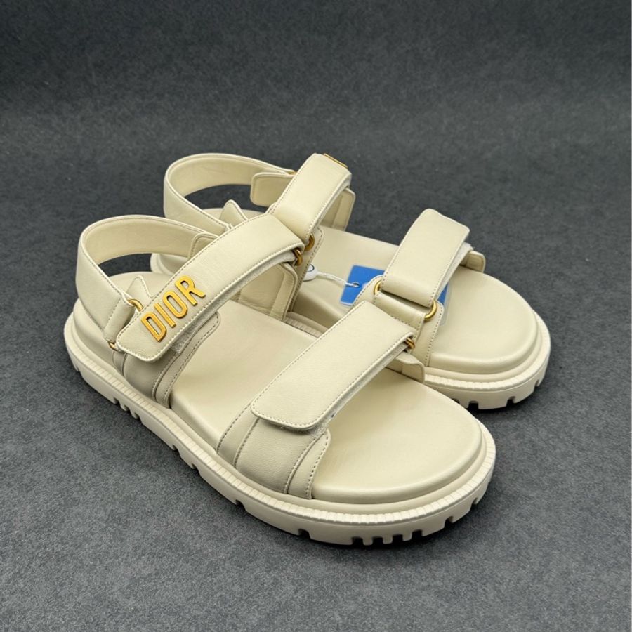 Dior Act米白色涼鞋 38.5碼 女款 羊皮材質 魔術貼設計 金色logo-3