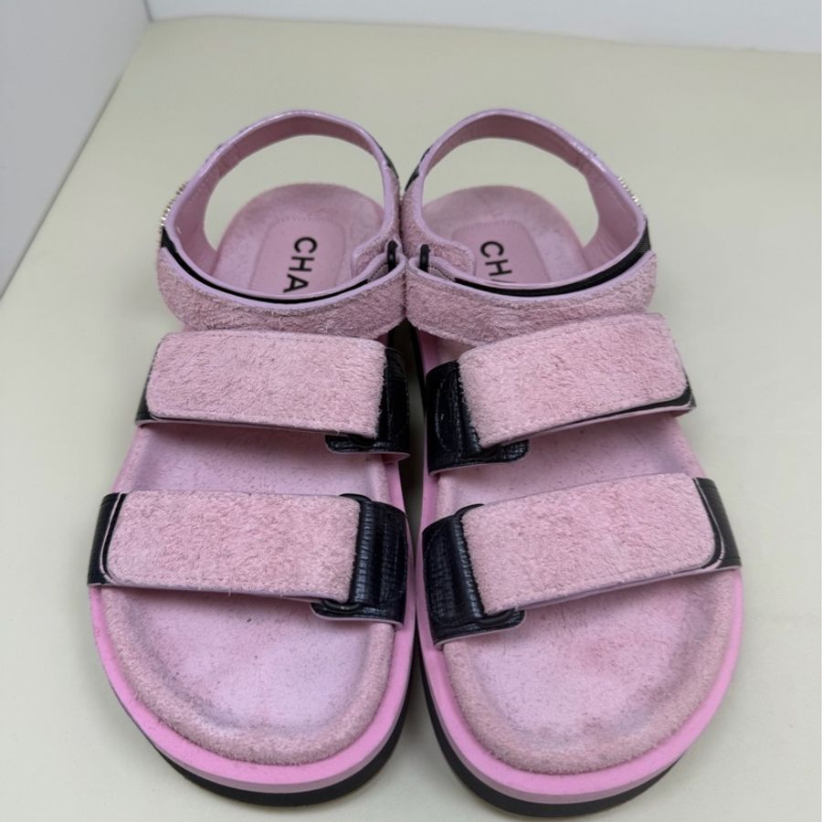 Chanel/香奈兒 粉色魔術貼厚底涼鞋 38碼-1