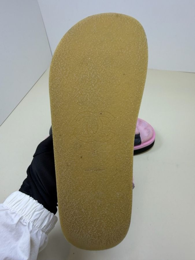 Chanel/香奈兒 粉色魔術貼厚底涼鞋 38碼-5