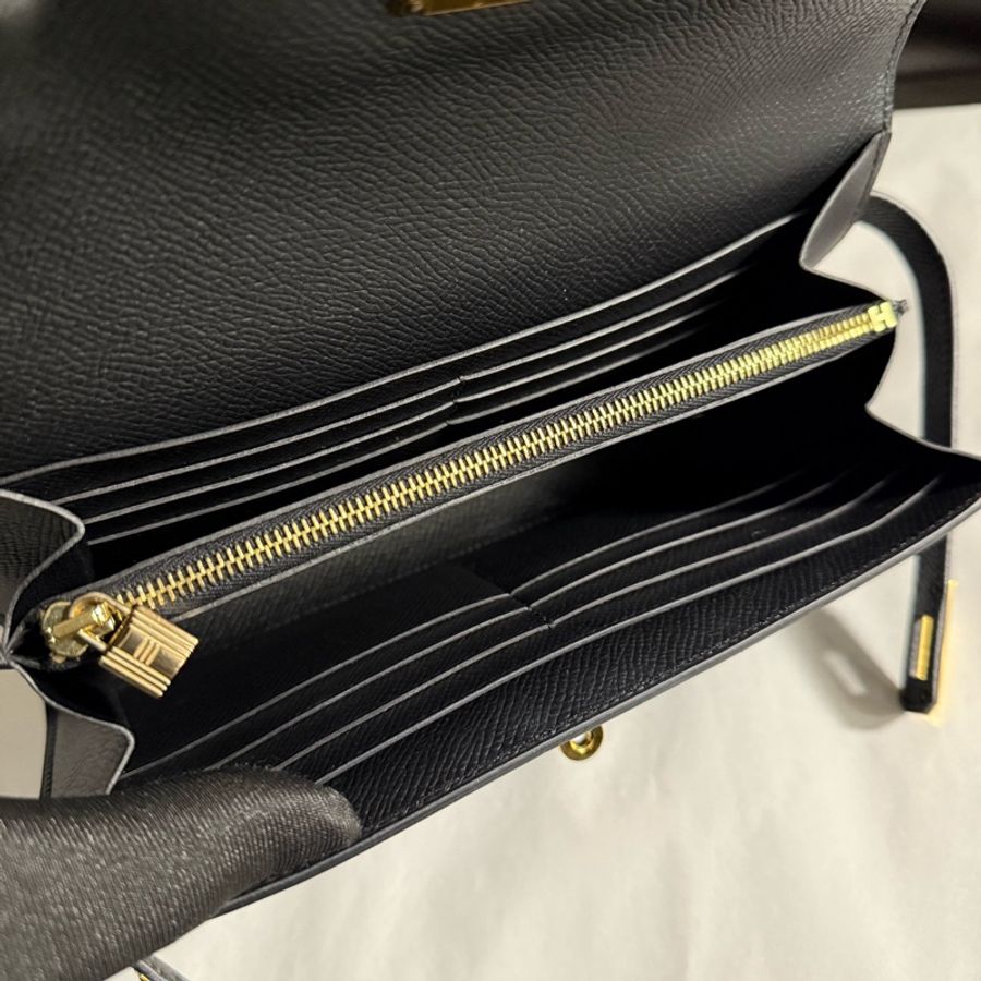 Hermes愛馬仕 黑金Kelly long長款錢包 A刻 E皮-7